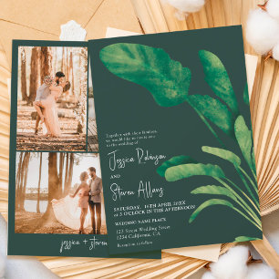 Tropisches Grünschreiben Pflanze 3 Foto Hochzeit Einladung