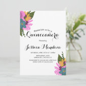 Tropisches Handgezogenes Blumenstrauß Quinceañera Einladung (Stehend Vorderseite)