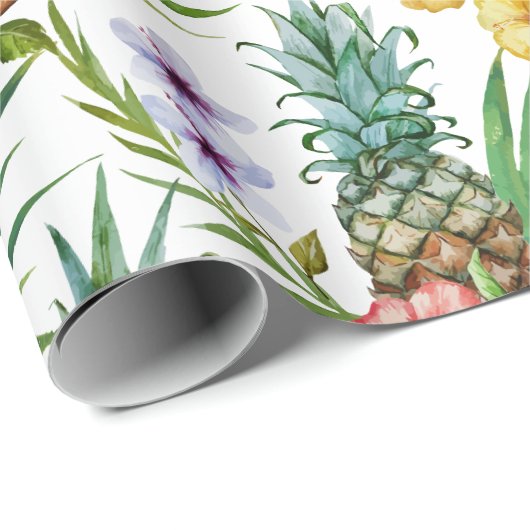 Tropisches Hawaii-Thema-Aquarell-Ananasmuster Geschenkpapier (Rolleneckpunkt)
