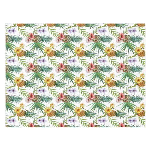 Tropisches Hawaii-Thema-Aquarell-Ananasmuster Tischdecke (Vorderseite (Horizontal))