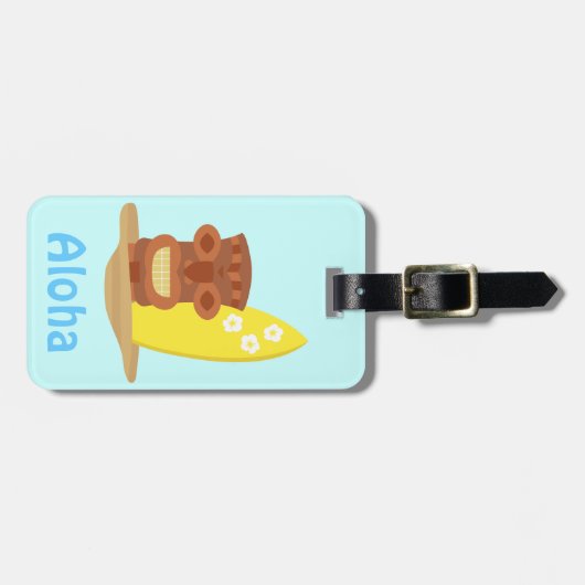 Tropisches Hawaii Tiki Beach Surfboard Gepäckanhänger (Vorderseite horizontal)