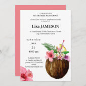 Tropisches Hawaiianisches Blumen- und Kokospalmeng Einladung (Vorne/Hinten)