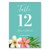 Tropisches Hawaiianisches Blütenblau Tischnummer (Rückseite)