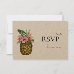 Tropisches Hawaiianisches Flora und Ananas mit ode RSVP Karte