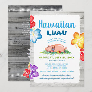 Tropisches Hawaiianisches Luau   Rustikales Floral Einladung