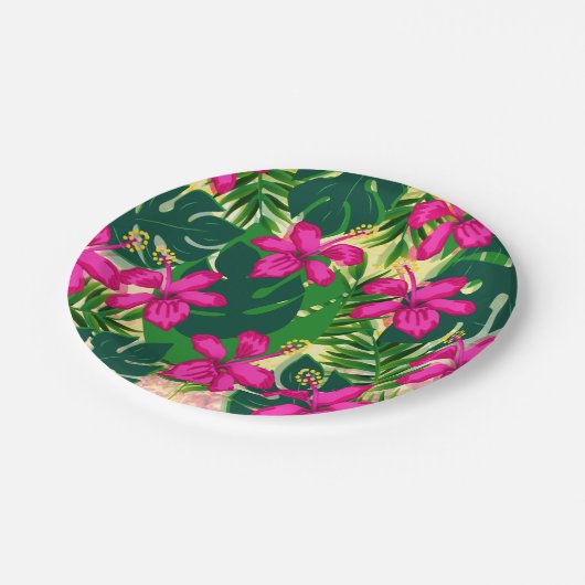 Tropisches hawaiianisches Muster Pappteller (Schrägansicht)