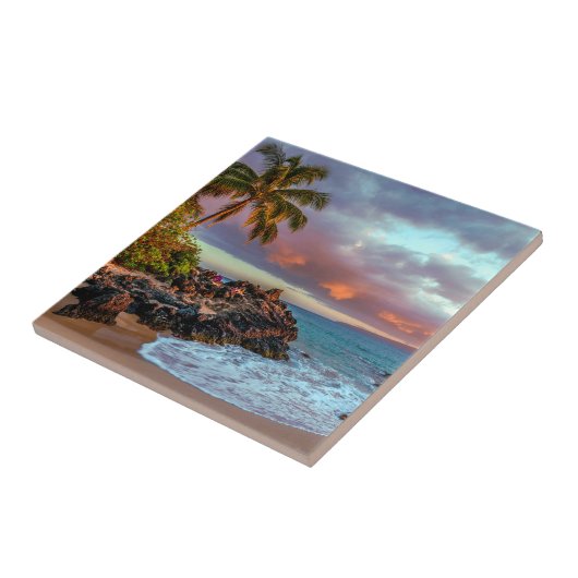 Tropisches hawaiisches Palme-Sandy-Strand-Paradies Fliese (Seite)