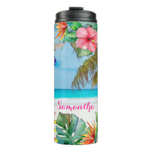 Tropisches hawaiisches Paradies mit Blumen Thermosbecher
