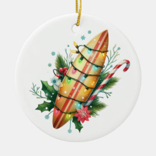 TROPISCHES HAWAIISCHES WEIHNACHTEN-SURFBOARD MIT L KERAMIK ORNAMENT
