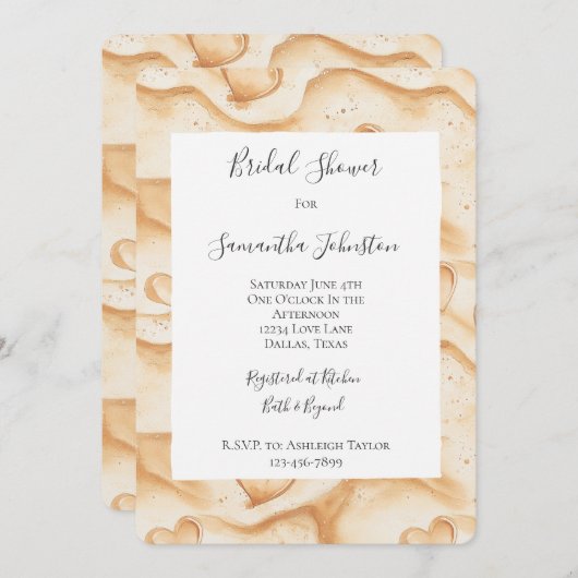 Tropisches Herz im Sand Beach Brautparty Einladung (Vorne/Hinten)