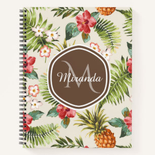 Tropisches Hibiskus-Ananas-Monogramm Notizblock