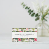 Tropisches Hibiskus-Blumen-Blätter-Streifen-Muster Visitenkarte (Stehend Vorderseite)