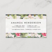 Tropisches Hibiskus-Blumen-Blätter-Streifen-Muster Visitenkarte (Rückseite)