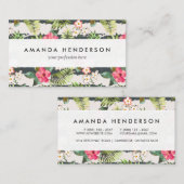 Tropisches Hibiskus-Blumen-Blätter-Streifen-Muster Visitenkarte (Vorne/Hinten)