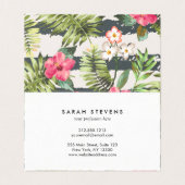 Tropisches Hibiskus-Blumen-Blätter-Streifen-Muster Visitenkarten (Innenseite Aufgefaltet)