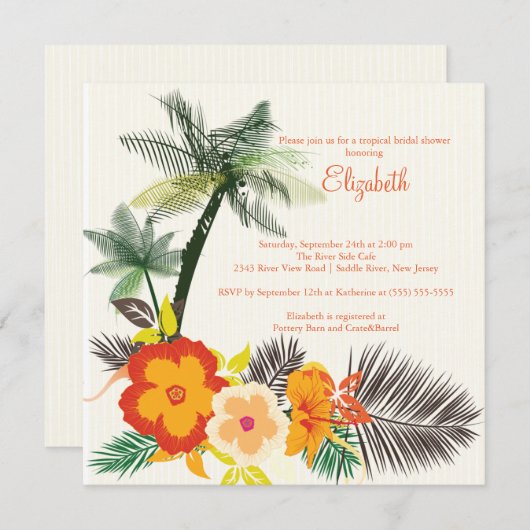Tropisches Hibiskus-Blumen-Brautparty Einladung (Vorne/Hinten)
