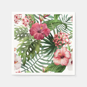 Tropisches Hibiskus-Blumen-Laubmuster Serviette