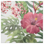 Tropisches Hibiskus-Blumen-Laubmuster Stoff (Nahaufnahme)