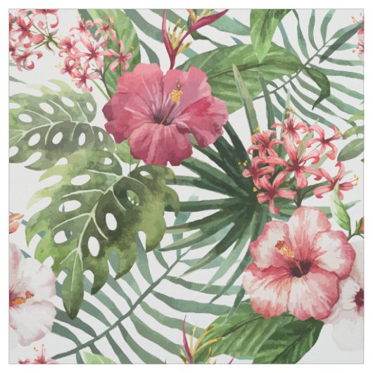 Tropisches Hibiskus-Blumen-Laubmuster Stoff (Muster)