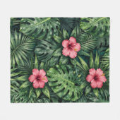 Tropisches Hibiskus Monstera Dschungel Muster Fleecedecke (Vorderseite (Horizontal))
