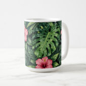 Tropisches Hibiskus Monstera Dschungel Muster Kaffeetasse (VorderseiteRechts)