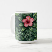 Tropisches Hibiskus Monstera Dschungel Muster Kaffeetasse (Vorderseite Links)