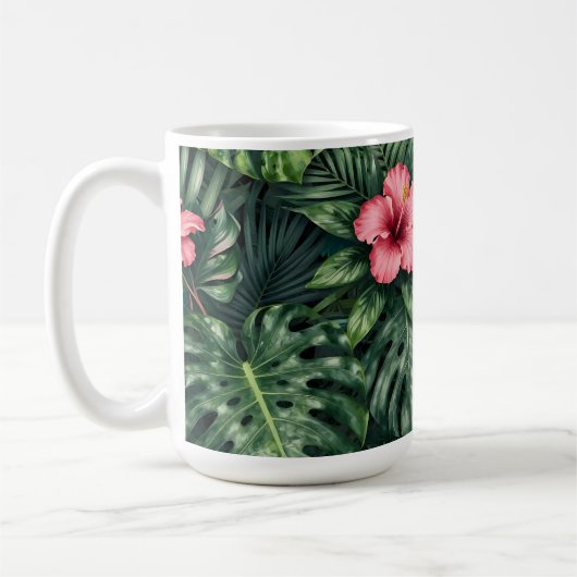 Tropisches Hibiskus Monstera Dschungel Muster Kaffeetasse (Links)
