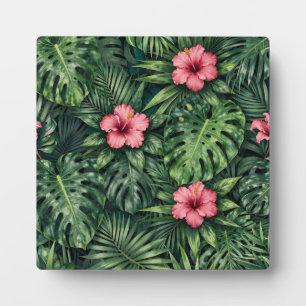 Tropisches Hibiskus Monstera Dschungelmuster Fotoplatte
