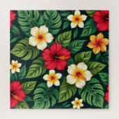 Tropisches Hibiskus Monstera Muster Puzzle (Horizontal)