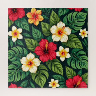 Tropisches Hibiskus Monstera Muster Puzzle