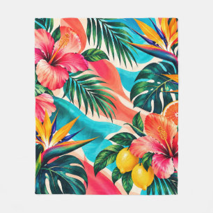 Tropisches Hibiskus-Paradies Botanische Kunst Fleecedecke