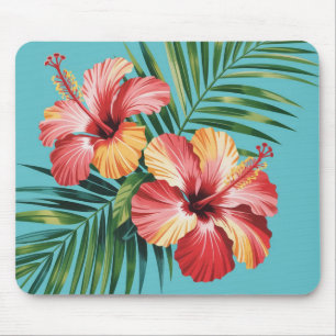 Tropisches Hibiskus- und Palmblatt-Blumenmauspad Mousepad