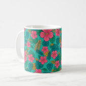 Tropisches Hibiskus- und Palmenblattmuster Kaffeetasse (Vorderseite Links)
