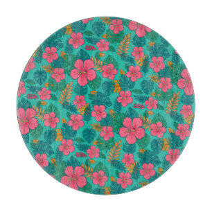 Tropisches Hibiskus- und Palmenblattmuster Schneidebrett