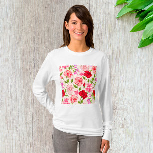 Tropisches Hibiskus- und Plumerien-Blumenmuster T-Shirt