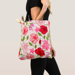 Tropisches Hibiskus- und Plumerien-Blumenmuster Tasche