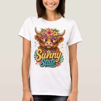 Tropisches Highland-Kuh-Sonnenstaat-Grafik T-Shirt