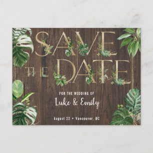 Tropisches Hochzeitholz Save the Date Postkarte