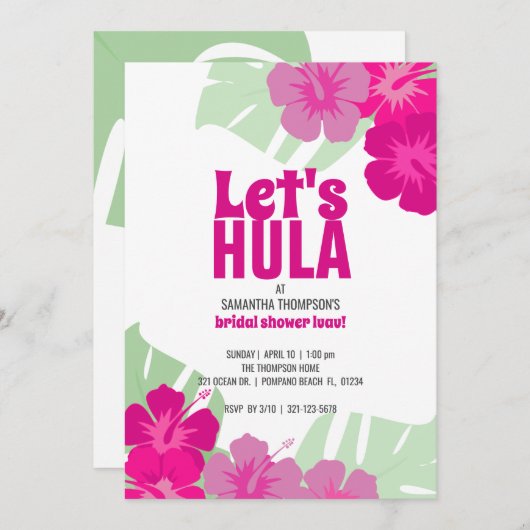 Tropisches Hochzeitsfest BRAUTPARTY Rosa luau Einladung (Vorne/Hinten)