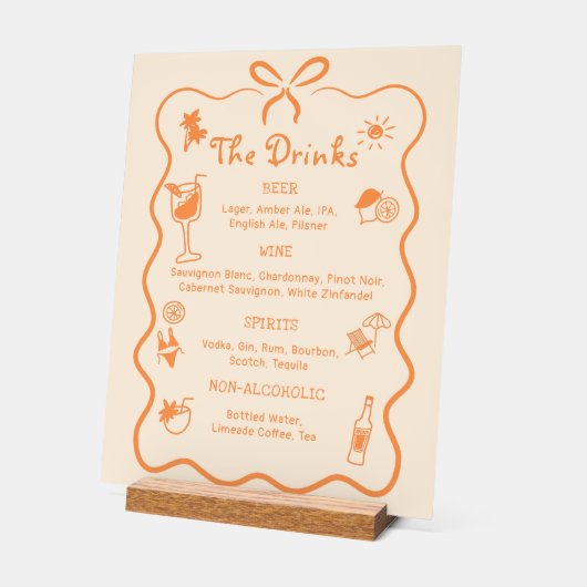 Tropisches Hochzeitsmenü mit handgezogenen Bar Acrylschild (Winkel)