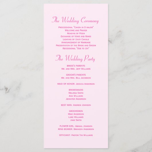 Tropisches Hochzeitsprogramm für Rosa Palmen Programm (Rückseite)