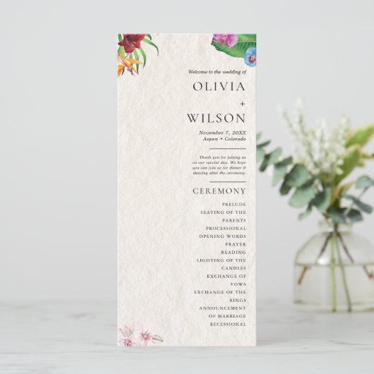 Tropisches Hochzeitsprogramm für Wasserfarben (Stehend Vorderseite)