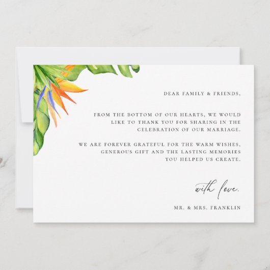 Tropisches Hochzeitssemble Foto Danke Karte (Rückseite)