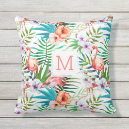 Tropisches Hübsches Flamingo Bird Monogramm Kissen