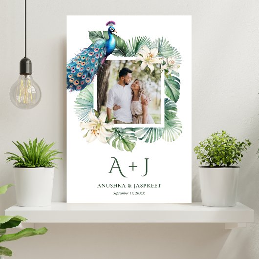 Tropisches indisches Peacock Floral Wedding Foto Poster