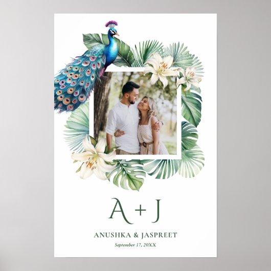 Tropisches indisches Peacock Floral Wedding Foto Poster (Vorne)