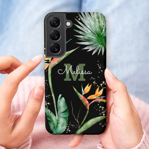 Tropisches Insel-Blumen-Monogramm-Schriftzug Gold Samsung Galaxy Hülle