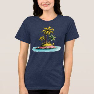 Tropisches Insel-Feeling Palmbaum Grafik T-Shirt Tri-Blend Shirt