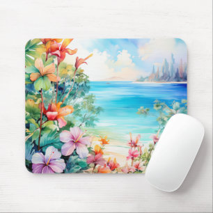 Tropisches Insel-Hibiskus-Blumenmuster Strand Mousepad