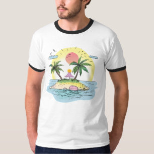 Tropisches Insel-Sonnenuntergangs-Streetwear-T-Shi T-Shirt